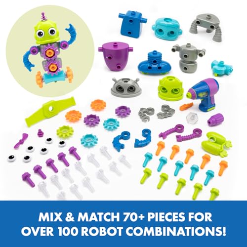 Learning Resources Design & Drill Laboratorio di Progettazione Robot, robotici Bambine di 3 Anni, STEM, Giocattolo da smontare con Trapano da Lavoro, Multicolore, Medium, EI-4177 - immagine 4