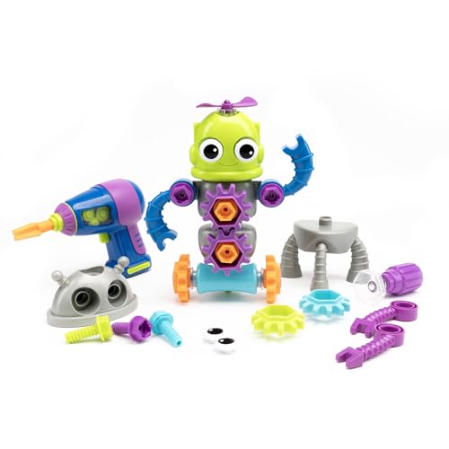 Learning Resources Design & Drill Laboratorio di Progettazione Robot, robotici Bambine di 3 Anni, STEM, Giocattolo da smontare con Trapano da Lavoro, Multicolore, Medium, EI-4177 - immagine 5