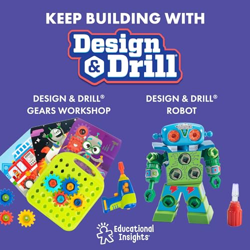 Learning Resources Design & Drill Laboratorio di Progettazione Robot, robotici Bambine di 3 Anni, STEM, Giocattolo da smontare con Trapano da Lavoro, Multicolore, Medium, EI-4177 - immagine 8