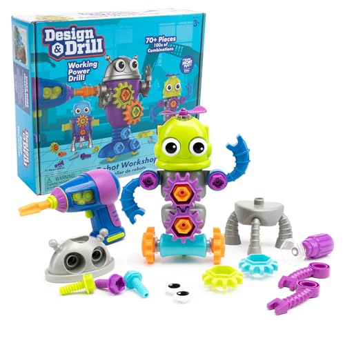 Learning Resources Design & Drill Laboratorio di Progettazione Robot, robotici Bambine di 3 Anni, STEM, Giocattolo da smontare con Trapano da Lavoro, Multicolore, Medium, EI-4177