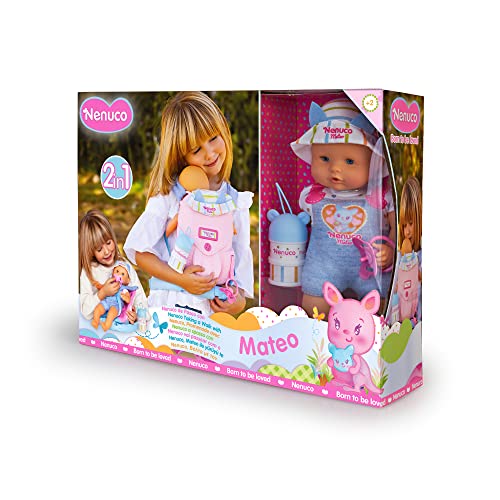 Nenuco - A passeggio con Mateo, bambola corpo morbido 35 cm, con zainetto porta bebè 2 in 1 che si trasforma in sedia, con accessori, per bambine/i dai 2 anni,Famosa 700017206 - immagine 18
