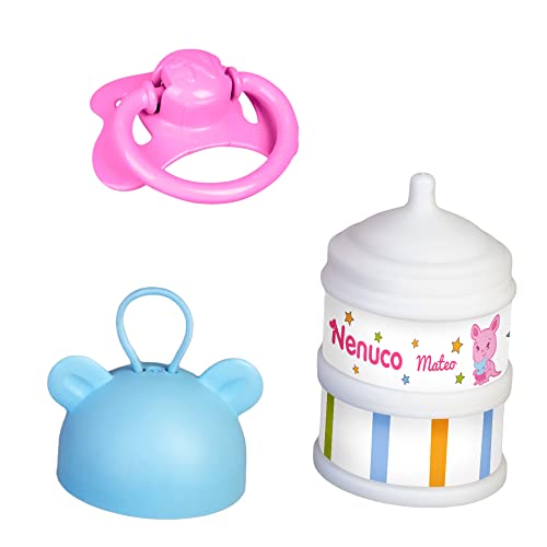 Nenuco - A passeggio con Mateo, bambola corpo morbido 35 cm, con zainetto porta bebè 2 in 1 che si trasforma in sedia, con accessori, per bambine/i dai 2 anni,Famosa 700017206 - immagine 8