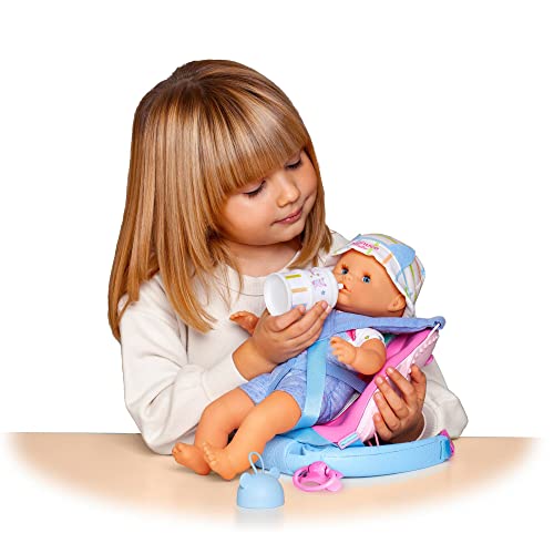 Nenuco - A passeggio con Mateo, bambola corpo morbido 35 cm, con zainetto porta bebè 2 in 1 che si trasforma in sedia, con accessori, per bambine/i dai 2 anni,Famosa 700017206 - immagine 11