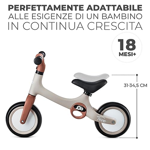 kk Kinderkraft TOVE Bicicletta bambini da 1,5 anni, Bici senza pedali, Design sportivo, Regolazione della sella, Bloccasterzo, Montaggio facile, Struttura leggera - 2 kg, Beige - immagine 4