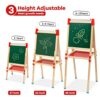 3 in 1 Lavagna per Bambini con Cavalletto, Cavalletto Artistico in Legno, Lavagna Doppia Faccia, Cavalletto Pittura in Regolabile Altezza con Rotolo di Carta, Lavagna Bianca, Numeri e Altri accessori - immagine 4