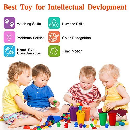 71pz Conteggio Degli Orsi, Giochi Montessori 2 3 4 Anni, Ordinamento con Tazze Impilabili, Corrispondenza dei Colori, Giocattoli Educativi - immagine 3