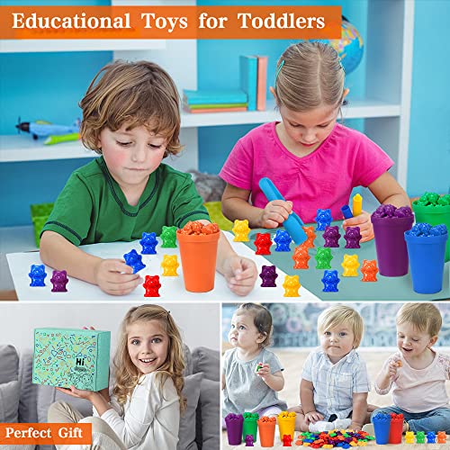 71pz Conteggio Degli Orsi, Giochi Montessori 2 3 4 Anni, Ordinamento con Tazze Impilabili, Corrispondenza dei Colori, Giocattoli Educativi - immagine 4