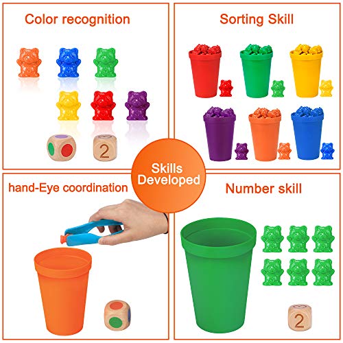 71pz Conteggio Degli Orsi, Giochi Montessori 2 3 4 Anni, Ordinamento con Tazze Impilabili, Corrispondenza dei Colori, Giocattoli Educativi - immagine 5