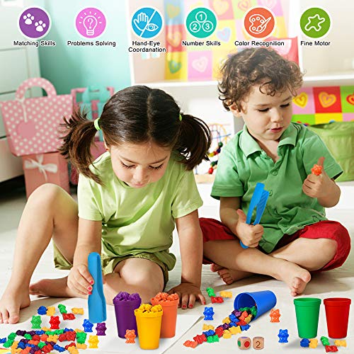 71pz Conteggio Degli Orsi, Giochi Montessori 2 3 4 Anni, Ordinamento con Tazze Impilabili, Corrispondenza dei Colori, Giocattoli Educativi - immagine 10