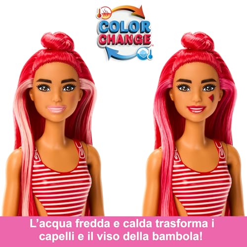 Barbie - Pop Reveal Serie Frutta, Bambola a Tema spremuta di Anguria con 8 sorprese profumate e con Effetto Cambia Colore, Cucciolo e Accessori Slime Inclusi, Giocattolo per Bambini, 3+ Anni, HNW43 - immagine 6