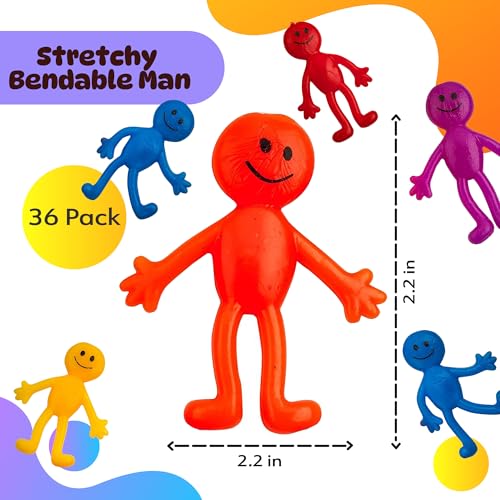 Bedwina Uomo Elastico Pieghevole (Confezione da 36) Colori Divertenti Assortiti, Una consistenza appiccicosa, Estensibile, viscida e appiccicosa, Giocattolo per alleviare l'ansia da Stress - immagine 3