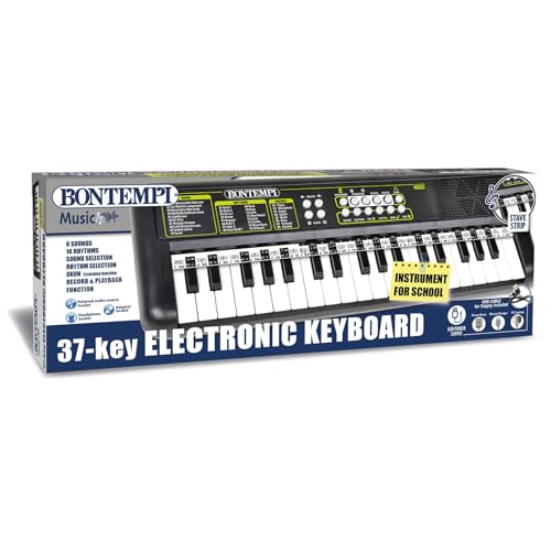 Bontempi KeyRhythm - Pianoforte digitale con tastiera 37 tasti, passo 1,5 cm, jack per cuffie, strisce pentagramma, metronomo e traspositore, 42,4x15,2x4,7 cm - immagine 4