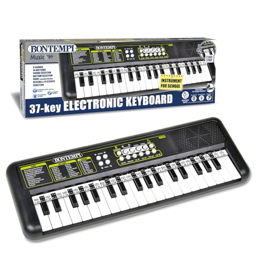 Bontempi KeyRhythm - Pianoforte digitale con tastiera 37 tasti, passo 1,5 cm, jack per cuffie, strisce pentagramma, metronomo e traspositore, 42,4x15,2x4,7 cm - immagine 5