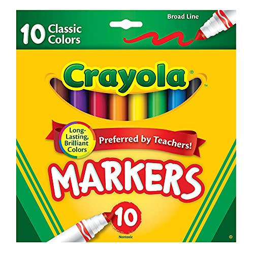 Crayola® Non-Washable Markers, Broad Point, Classic Colors, 10/Set, Sold as 1 Set
