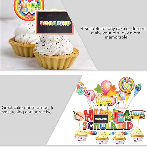 Decorazioni Torta Ritorno a Scuola 13 Pezzi SCHULKIND Cake Topper Cupcake Toppers Decorazioni per Le iscrizioni Scolastiche Decorazioni per La Decorazione di Feste per Bambini e Ragazzi - immagine 4