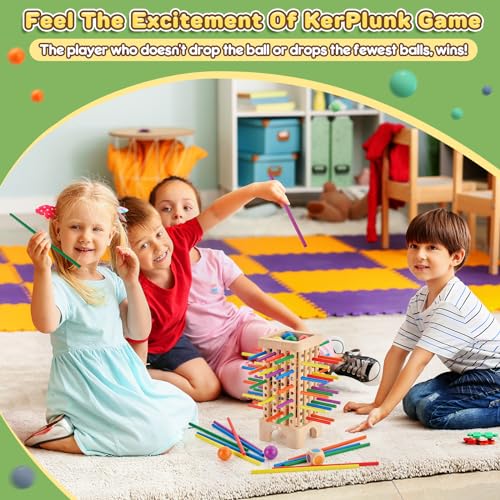Montessori Gioco da Tavola per Famiglie, Giochi di società per Bambini, Gioco di Torre in Legno con 42 Bastoncini Colorati & Dadi, Migliora Le Abilità Motorie Fini per 3 a 6 Anni Ragazzi Ragazze - immagine 3