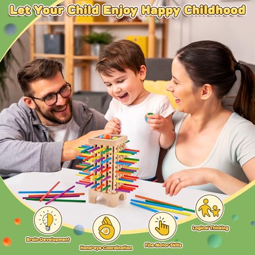 Montessori Gioco da Tavola per Famiglie, Giochi di società per Bambini, Gioco di Torre in Legno con 42 Bastoncini Colorati & Dadi, Migliora Le Abilità Motorie Fini per 3 a 6 Anni Ragazzi Ragazze - immagine 5