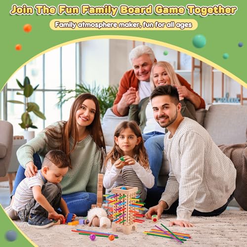 Montessori Gioco da Tavola per Famiglie, Giochi di società per Bambini, Gioco di Torre in Legno con 42 Bastoncini Colorati & Dadi, Migliora Le Abilità Motorie Fini per 3 a 6 Anni Ragazzi Ragazze - immagine 7