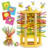 Nene Toys BEEFALL, Gioco Montessori 4-in-1 per Bambini 3-9 Anni - Gioco Educativo in Legno con Alveare, 12 Api, Bastoncini Colorati, Dadi e Carte - Gioco per la Famiglia per lo Sviluppo Cognitivo