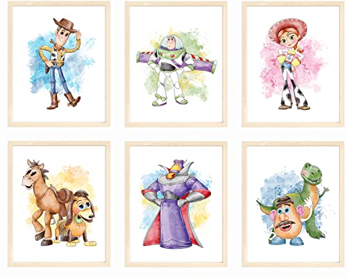 Nistio® Stampe ad acquerello Toy Story, decorazione artistica da parete Toy Story, poster di Toy Story, Woody Sheriff, Buzz Lightyear, Mr. Potato Head, set di 6, 20,3 x 25,4 cm (senza cornice)