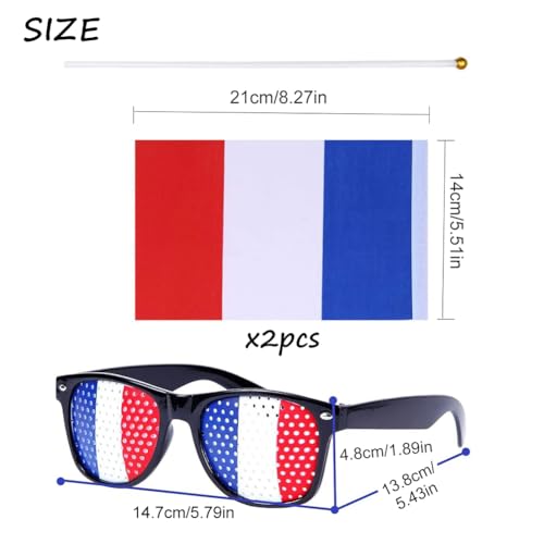 Occhiali Tricolore Francesi,Occhiali Blu Bianco E Rosso,Occhiali Francesi Supporter,Occhiali Blu Di Plastica, Bianchi E Rossi,Accessori Tricolore Francesi Supporter,con 2 Bandiere Francesi,1 Pezzo - immagine 3