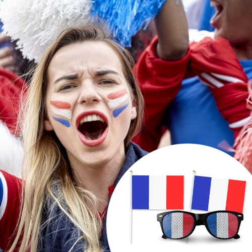 Occhiali Tricolore Francesi,Occhiali Blu Bianco E Rosso,Occhiali Francesi Supporter,Occhiali Blu Di Plastica, Bianchi E Rossi,Accessori Tricolore Francesi Supporter,con 2 Bandiere Francesi,1 Pezzo - immagine 5