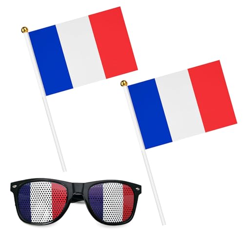 Occhiali Tricolore Francesi,Occhiali Blu Bianco E Rosso,Occhiali Francesi Supporter,Occhiali Blu Di Plastica, Bianchi E Rossi,Accessori Tricolore Francesi Supporter,con 2 Bandiere Francesi,1 Pezzo