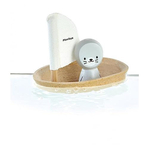 PLAN TOYS PLTO-5710 PLTO-5710-Sailing Boat with a Seal, Minifigure