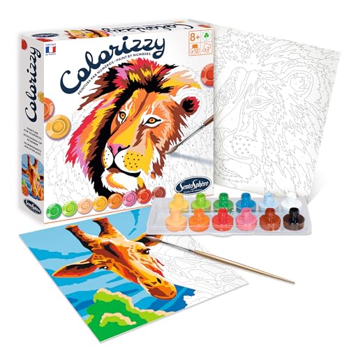 Sentosphere Colorizzy Dipingi con i Numeri, colorare per Bambini, Leone e Giraffa, Kit Creativo, Fai da Te, Multicolore, Set da 14 Pezzi, 3904500 - immagine 3