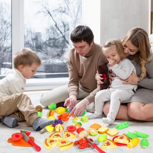 Shimirth Set di 67 pezzi di cibo finto per la cucina dei bambini, giocattolo per pizza e taglio di cibo finto, frutta e verdura, accessori per giocattoli da cucina, giocattoli per fingere giocattoli - immagine 3