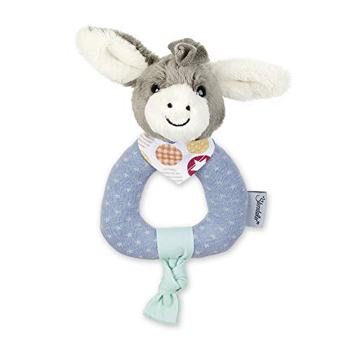Sterntaler- Anello di Peluche Sonaglio Emmi L’Asinello, età: 0-36 Mesi, 20 x 10 cm, Celeste/Grigio, 3302000