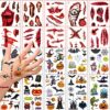Tatuaggi Temporanei di Halloween-Tomicy 20 Fogli Halloween Zombie Scars Tatuaggi Adesivi con Falsi Scab Sangue, Fumetto Zucca Scheletro Pipistrello Fantasma Ragno Cappello da Strega