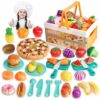 kramow Cibo Giocattolo per Bambini, Frutta da Tagliare Giocattolo, Frutta e Verdura Giocattolo, Cestino a Mano Pieghevole, Cucina Giocattolo Giochi Regalo per Ragazzo Ragazza dai 3+ Anni