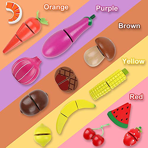 kramow Cucina Legno per Bambini, Frutta da Tagliare Giocattolo Legno, Cucina Accessori, Cibo Giocattolo Regali per Ragazzo Ragazza dai 3 + Anni - immagine 4