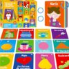 51 PCS Carte Cognitive Spagnole per Bambini, Stampate su entrambi i lati 7 in 1 Carte Colorate Alfabeto, Numeri, Cibi, Animali, Forme, Colori con 2 Anelli Richiudibili