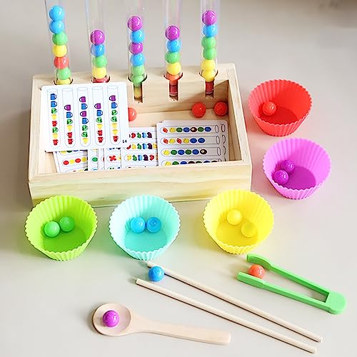 Baoblaze Montessori palline in tazze, palline arcobaleno in tazze, colori assortiti e conteggio giocattoli, perline provetta giocattolo, clip perline puzzle giochi da tavolo per bambini in età - immagine 6