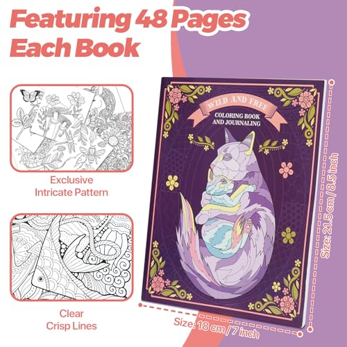 Conda Set di libri da colorare per adulti, 96 fogli, 2 libri da colorare per adulti con tema fiori e animali - immagine 3
