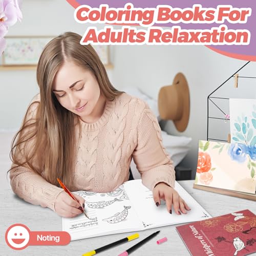 Conda Set di libri da colorare per adulti, 96 fogli, 2 libri da colorare per adulti con tema fiori e animali - immagine 4
