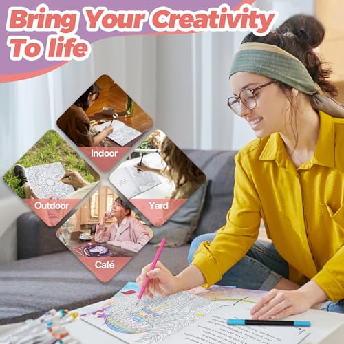 Conda Set di libri da colorare per adulti, 96 fogli, 2 libri da colorare per adulti con tema fiori e animali - immagine 7