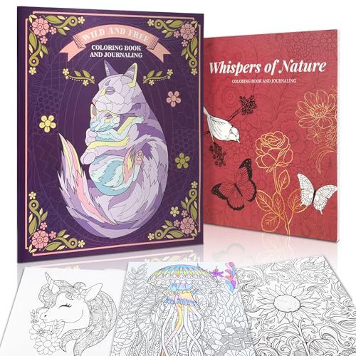 Conda Set di libri da colorare per adulti, 96 fogli, 2 libri da colorare per adulti con tema fiori e animali