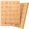 Coogam Lettere in Legno Tracing Board Double-Sided, Alfabeto 123 Numeri Cognizione Montessori Apprendimento precoce STEM Giocattolo prescolare Regalo per Bambini di 3 4 5 Anni