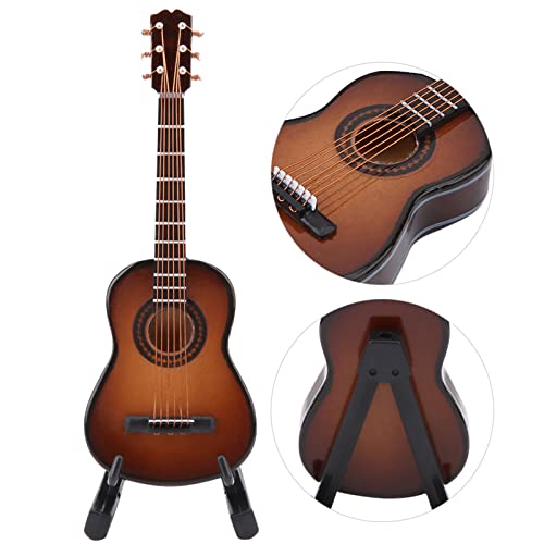 Dekaim Modello di Strumento Musicale, Modello di Chitarra, Mini Modello di Chitarra in Legno con Supporto per Chitarra E Custodia, Mini Decorazione di Strumento Musicale (10cm-Colore caffè) - immagine 4