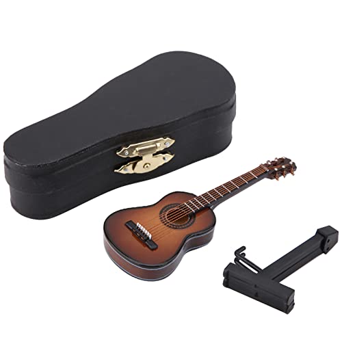 Dekaim Modello di Strumento Musicale, Modello di Chitarra, Mini Modello di Chitarra in Legno con Supporto per Chitarra E Custodia, Mini Decorazione di Strumento Musicale (10cm-Colore caffè)