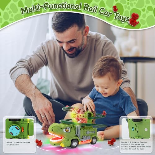 Dinosauro Dia Track Musica Giocattolo Auto Elettrico Arrampicata Scale Giocattoli Slide Corsa Montagne Russe con Luci Regalo Divertimento per Ragazzi Ragazze Bambini per Natale Compleanno - immagine 5