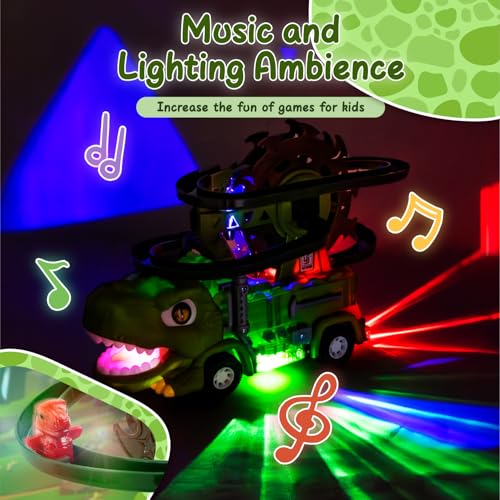 Dinosauro Dia Track Musica Giocattolo Auto Elettrico Arrampicata Scale Giocattoli Slide Corsa Montagne Russe con Luci Regalo Divertimento per Ragazzi Ragazze Bambini per Natale Compleanno - immagine 6