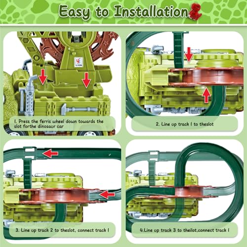 Dinosauro Dia Track Musica Giocattolo Auto Elettrico Arrampicata Scale Giocattoli Slide Corsa Montagne Russe con Luci Regalo Divertimento per Ragazzi Ragazze Bambini per Natale Compleanno - immagine 7
