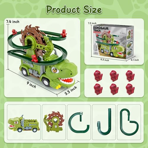 Dinosauro Dia Track Musica Giocattolo Auto Elettrico Arrampicata Scale Giocattoli Slide Corsa Montagne Russe con Luci Regalo Divertimento per Ragazzi Ragazze Bambini per Natale Compleanno - immagine 8
