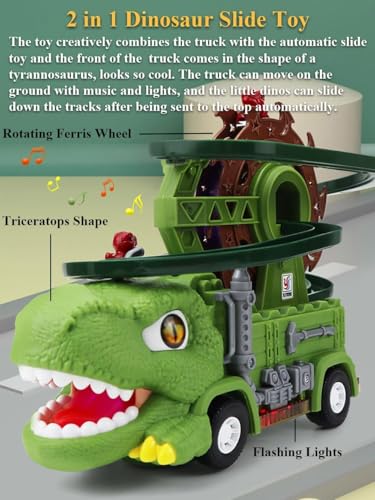 Euakee Giocattolo Elettronico con Musica Dinosauro e Scale, Piste da Corsa, Giocattolo Montagne Russe con Luci LED Lampeggianti, Regalo di Natale per Bambini e Bambine di 3, 4, 5 Anni - immagine 3