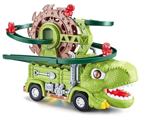 Euakee Giocattolo Elettronico con Musica Dinosauro e Scale, Piste da Corsa, Giocattolo Montagne Russe con Luci LED Lampeggianti, Regalo di Natale per Bambini e Bambine di 3, 4, 5 Anni