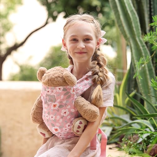 GAGAKU Porta Bambina Bambola per Ragazze Piccole Portachiavi Bambola per BamboleAccessori per Bambini Piccoli Zaino Portachiavi Bambola Branda Culla Bambola - Rosa - Fiori di Anemone - immagine 3